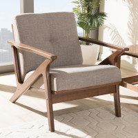 Baxton Studio Bianca-Light Grey/Walnut Brown-CC Bianca Mid-Century Modern Walnut Wood Light Grey Fabric Tufted Lounge Chair